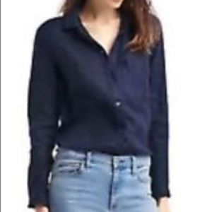 GAP Linen Boyfriend Shirt - Navy